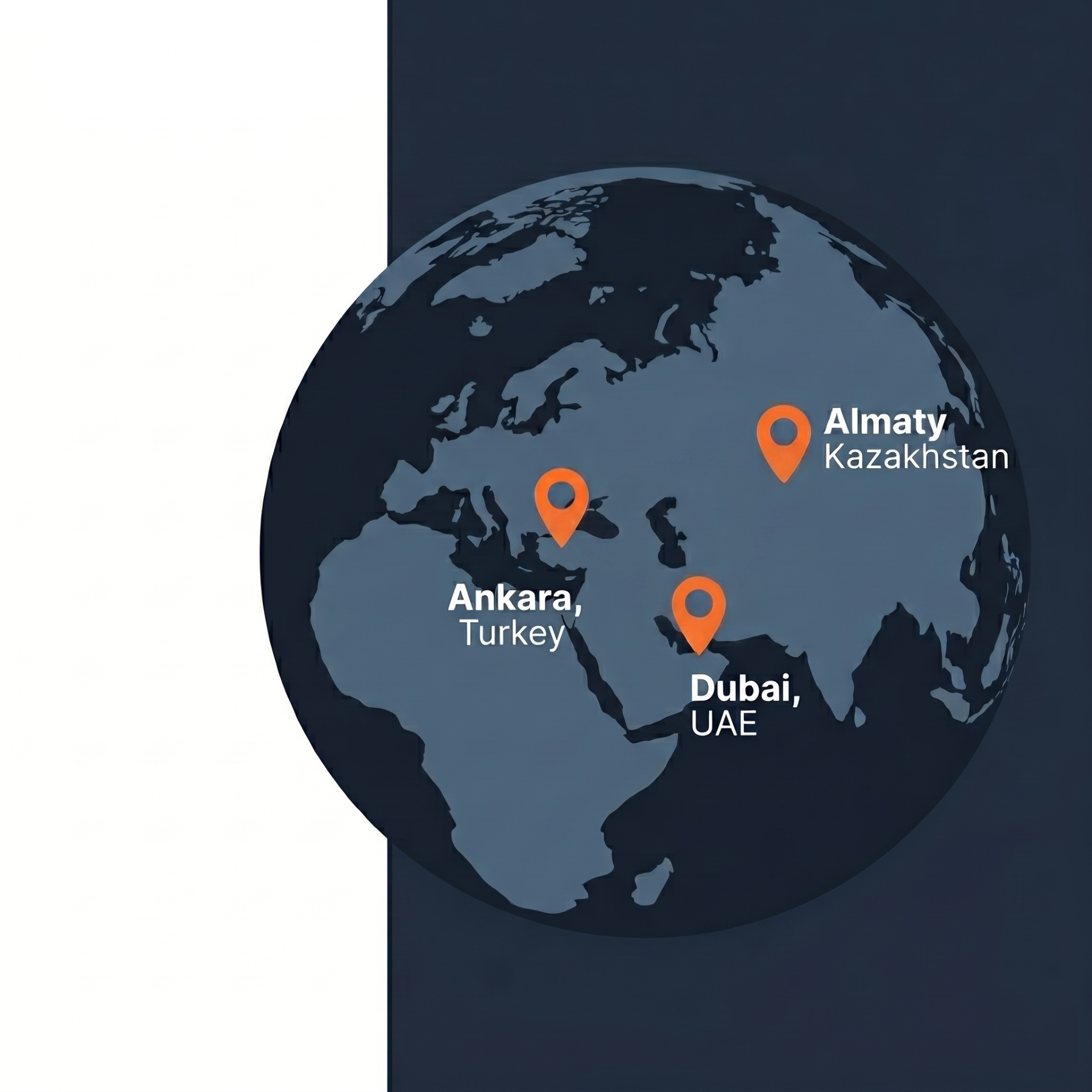 Kuvars Chem international footprint — Ankara, Almaty, Dubai