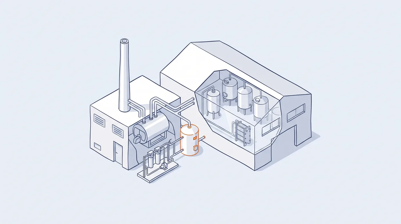 Food plant with a steam boiler house